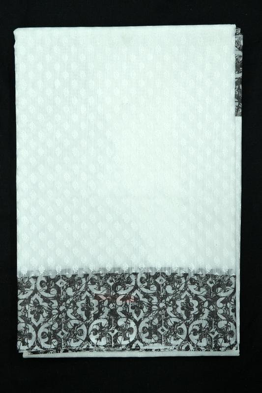 White Saree with Black Border & Pallu Design – Christmas Collection (#0006)