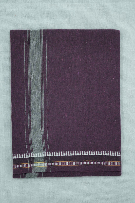 Single Dhothi (Kaily #0016) – Egg Plant with White Kara & Temple Border