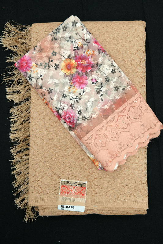 Fancy Saree with Blouse – Pastel Caramel