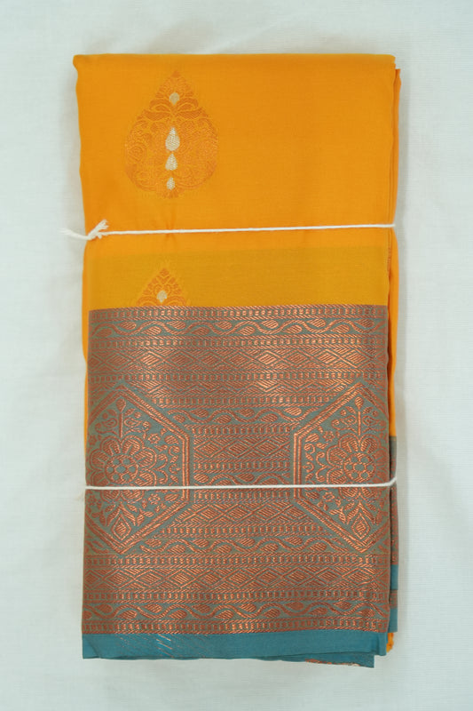 Soft Silk Saree with Copper Zari – Yellow and Light Blue