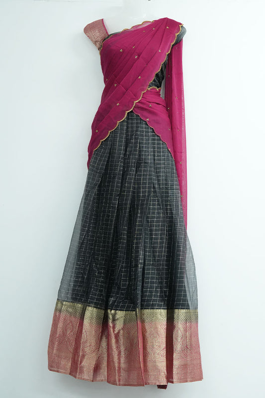 Organza Dhavani Set – Rose & Black
