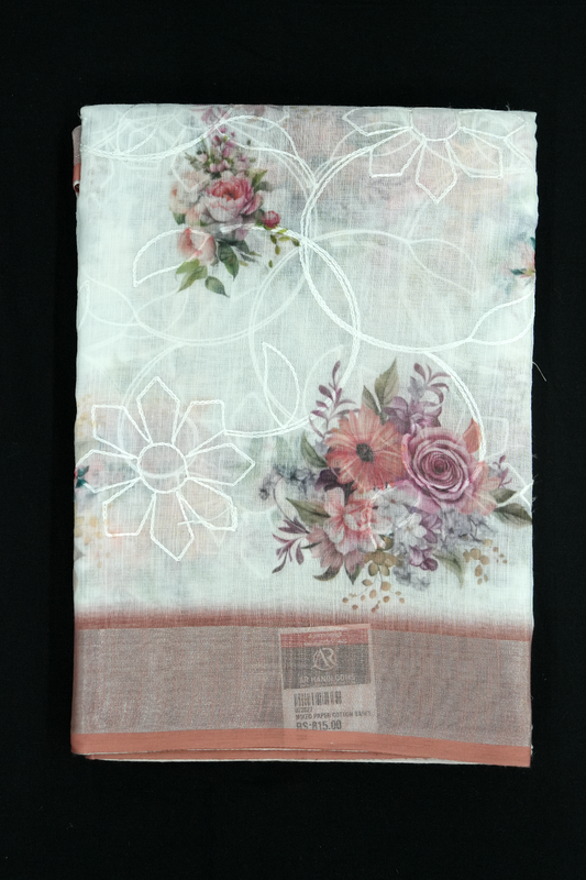 Christmas Collection Saree – Coral with Embroidery & Floral Digital Print