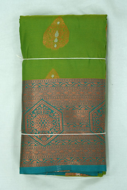Soft Silk Saree with Copper Zari – Light Green and Light Blue