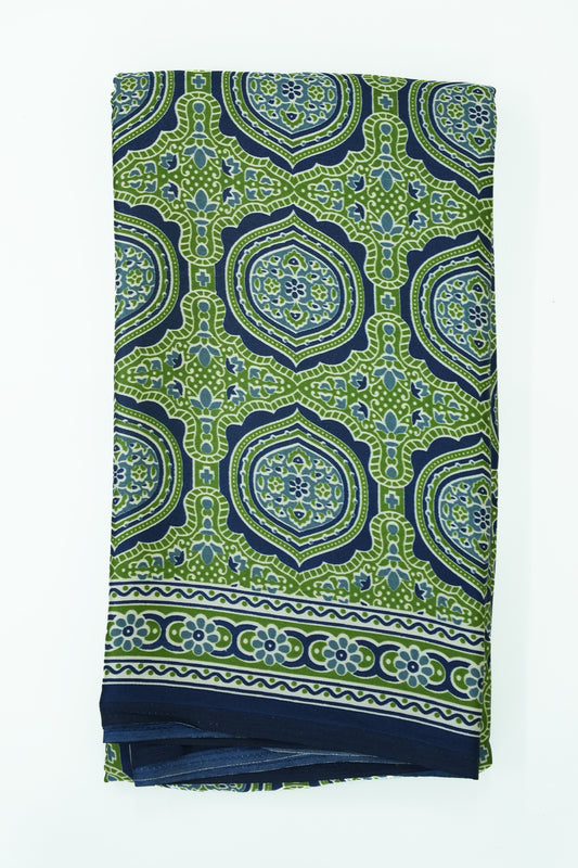 Modal Batik Saree – Royal Blue with Green motif Accents