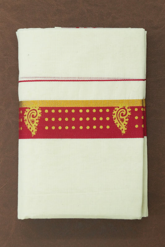 Set Mundu – Bold Red Grace with Golden Accents