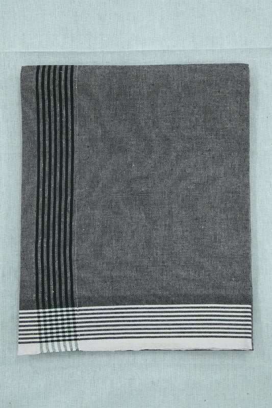 Single Dhothi (Kaily #0021) – Pepper Grey with Black Lines Kara & White Border