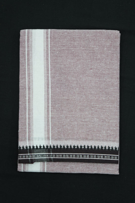 Single Dhothi (Kaily #0023) – Coral with White Lines Kara & coffee Border
