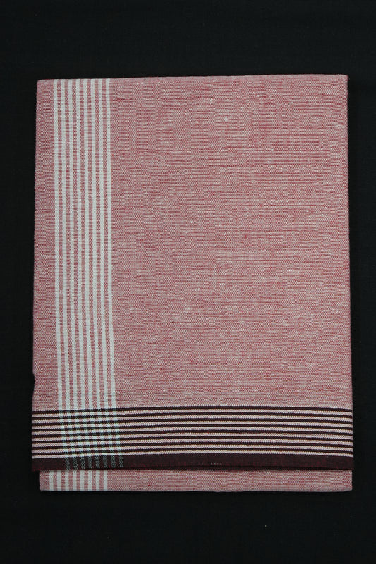 Single Dhothi (Kaily #0028) – Pastel Coral with White Lines Kara & Coffee Border