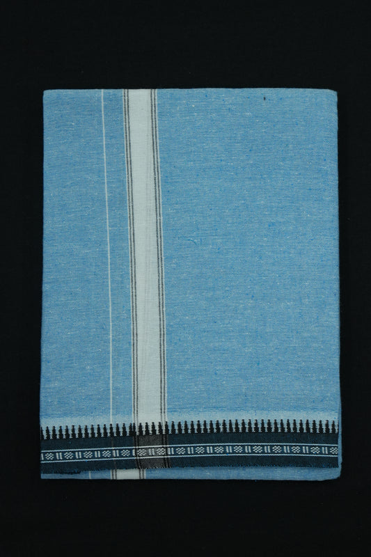 Single Dhothi (Kaily #0029) – Pastel Bluel with White Lines Kara & Temple Border