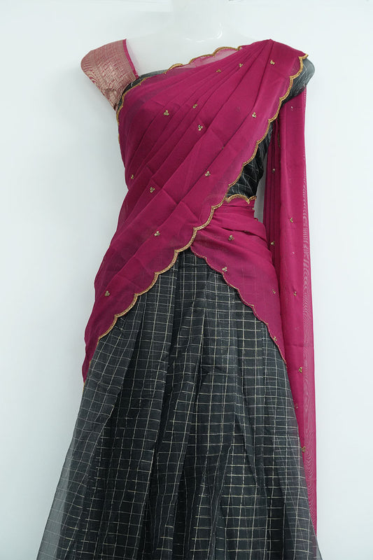 Organza Dhavani Set – Rose & Black