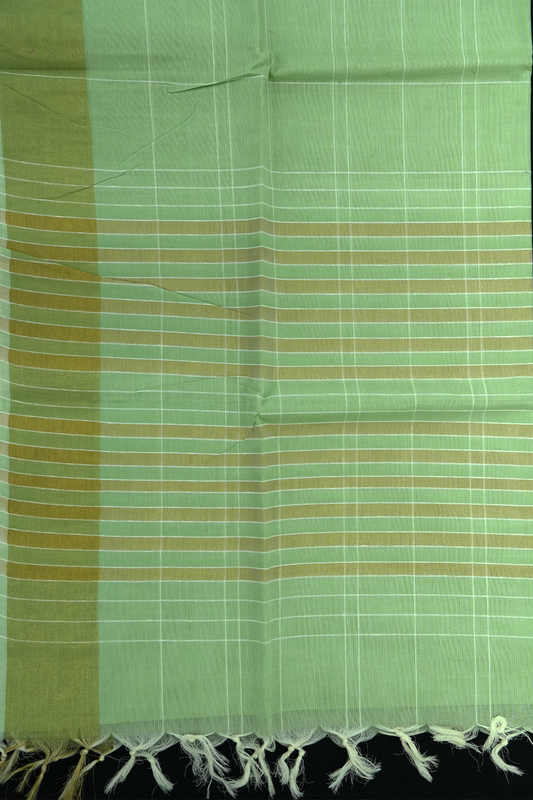 Cotton Saree – Green with Golden Zari Lines (#0029)