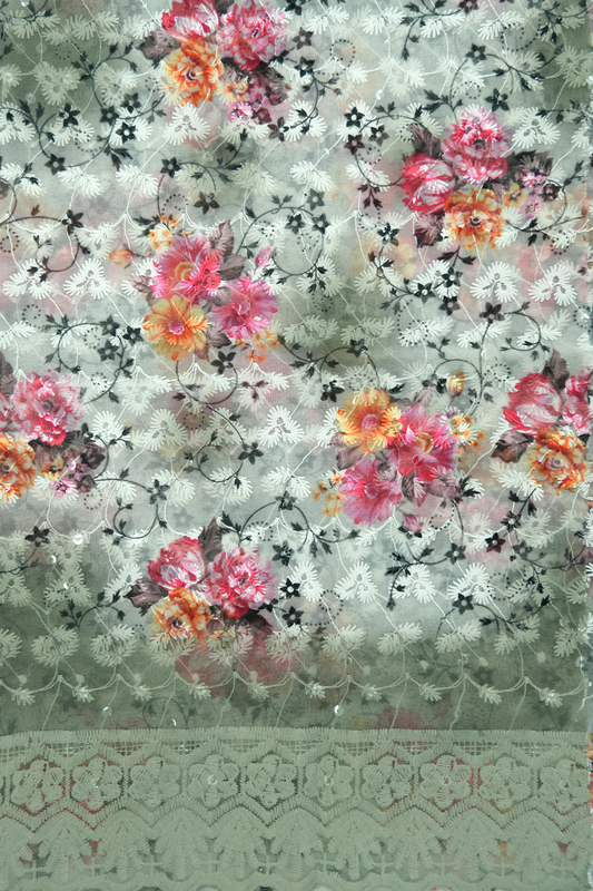 Fancy Saree with Blouse – Pastel Pine