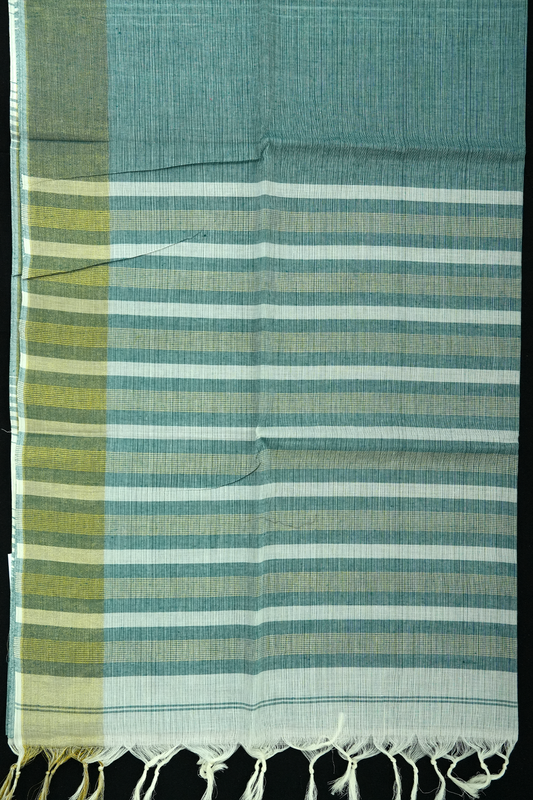 Cotton Saree – Teal with Golden Zari Lines (#0019)