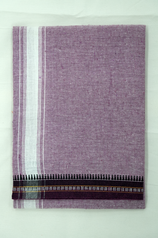 Single Dhothi (Kaily #0039) – light Pastel Purple with white Kara & Temple Border