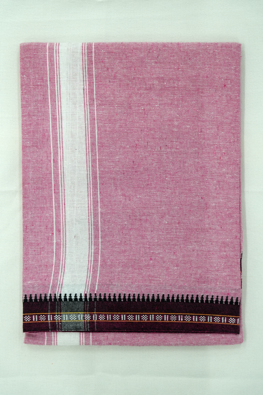Single Dhothi (Kaily #0040) – rose with white Kara & Temple Border