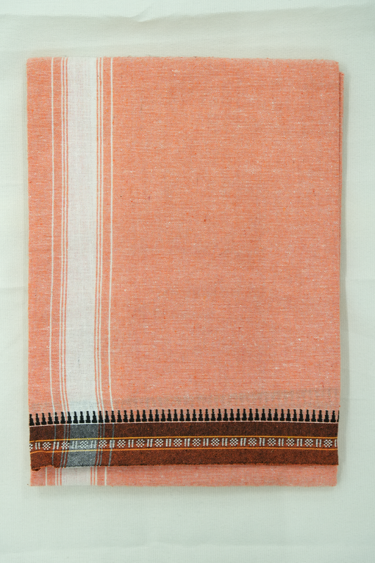 Single Dhothi (Kaily #0043) – orange with white Kara & Temple Border
