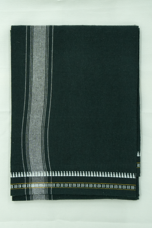 Single Dhothi (Kaily #0048) – dark Green with white Kara & Temple Border