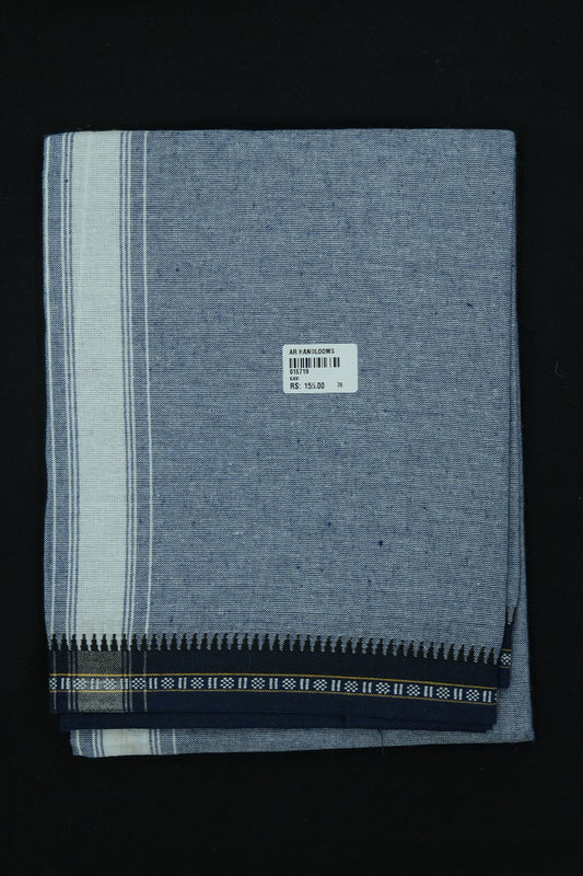 Single Dhothi (Kaily #0058) – Ash Blue with White Kara