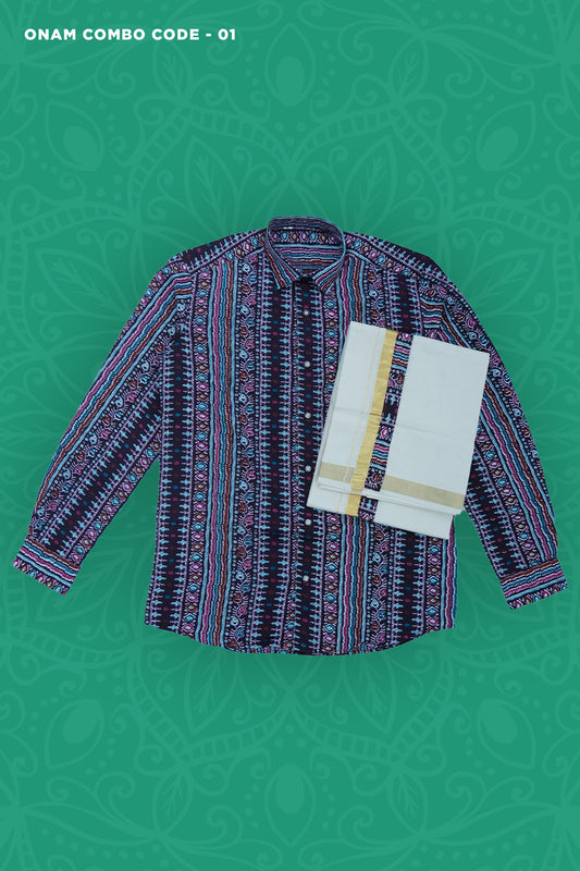 Men’s Onam Combo Set – Ajrakh Print Shirt with Matching Dhoti (MOC01)