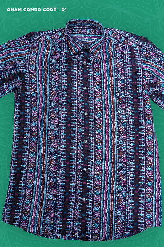 Men’s Onam Combo Set – Ajrakh Print Shirt with Matching Dhoti (MOC01)