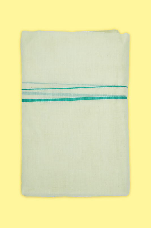 Simple Eerkkil Kara Set Mundu (Blue-Green) – Slender Borders & Kara