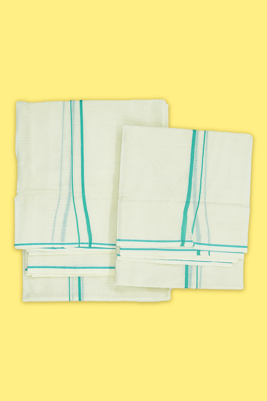 Simple Eerkkil Kara Set Mundu (Blue-Green) – Slender Borders & Kara
