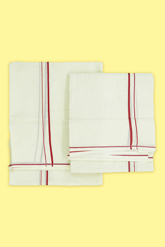 Simple Eerkkil Kara Set Mundu (Red) – Slender Borders & Kara