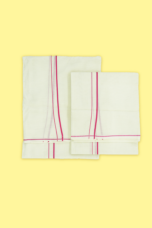 Simple Eerkkil Kara Set Mundu (Rose) – Slender Borders & Kara