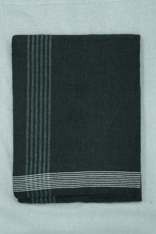 Single Dhothi (Kaily #0004) – Dark Green with Lines Kara & Border