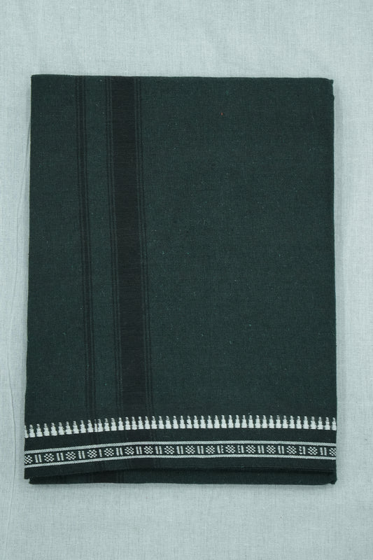 Single Dhothi (Kaily #0011) – Dark Green with Black Kara & temple Border