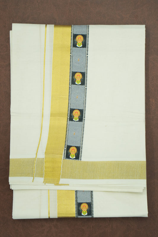 Black Theme Kathakali Print Double Dhothi – Premium 120 Thread Count