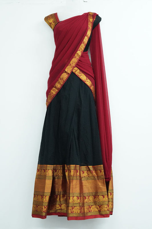 Narayanpet Cotton Dhavani Set – Black Skirt with Red Dupatta