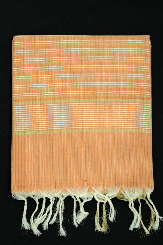 Cotton Saree – Orange with Golden Zari Lines (#0016)