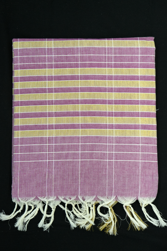Cotton Saree – Shady Coral with Golden Zari Lines (#0024)