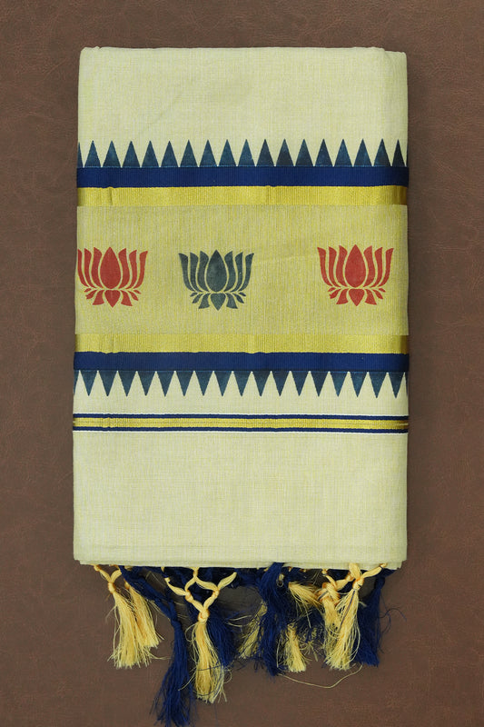 Set Saree – Dark Blue with Golden Tissue Work