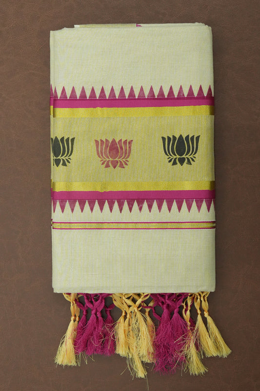 Set Saree – Pink with Golden Tissue Work