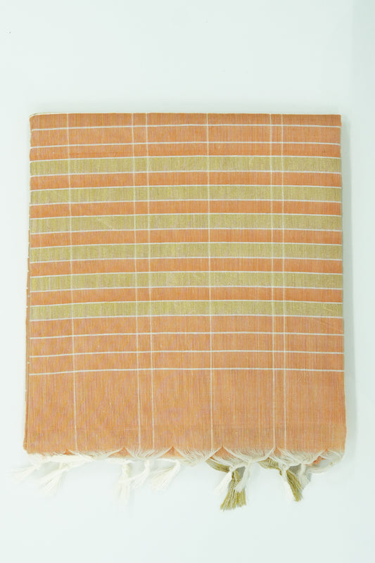 Cotton Saree – Orange with Golden Zari Lines