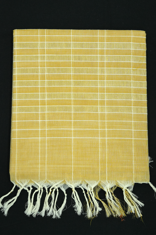 Cotton Saree – Golden Yellow with Golden Zari Lines (#0008)