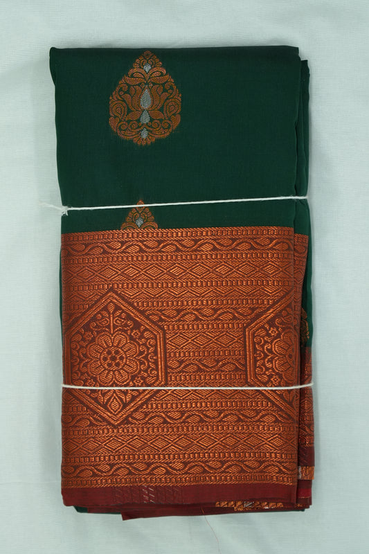 Soft Silk Saree with Copper Zari – Dark Green and Maroon