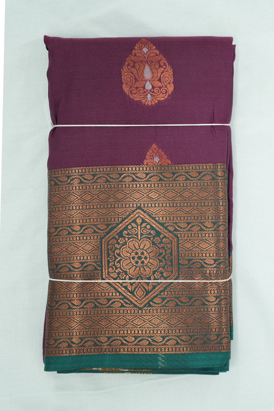 Soft Silk Saree with Copper Zari – Purple Vadamalli and Teal