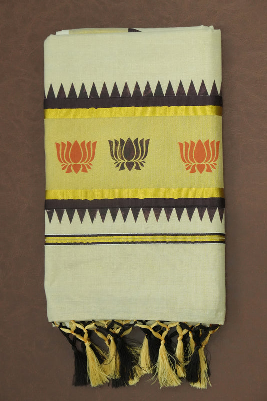 Set Saree – Coffee Brown with Golden Tissue Work