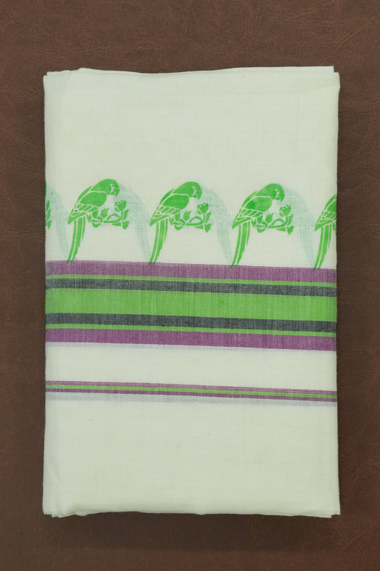 Mulloth Set Mundu – Parrot Green Delight