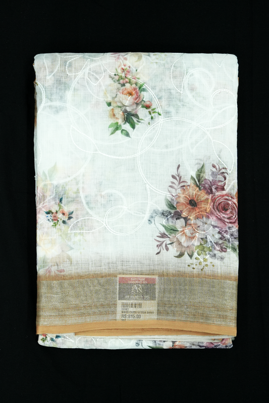 Christmas Collection Saree – Yellow with Embroidery & Floral Digital Print