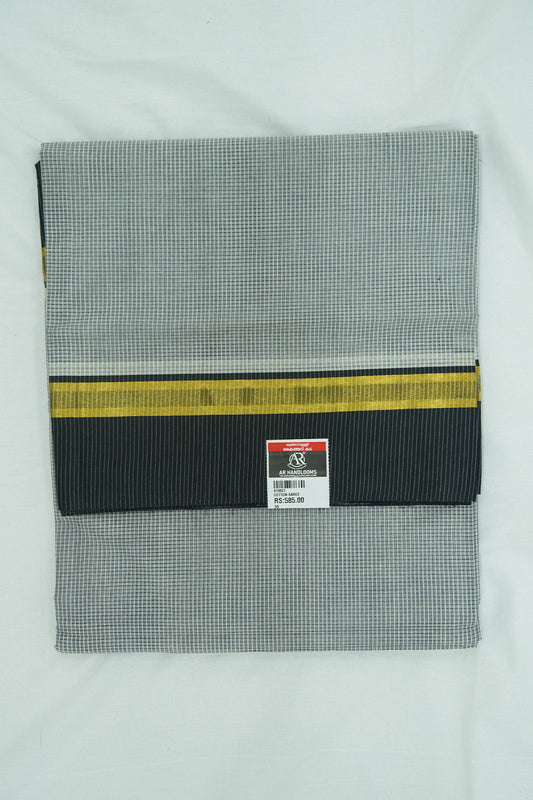 Cotton Saree (#003) – Soft Daily Wear with Checks Design & Lines Pallu