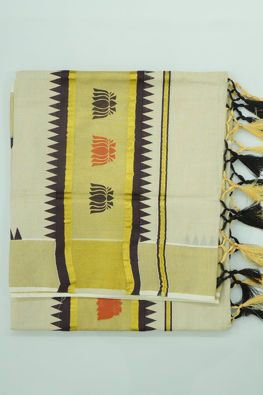 Set Saree – Coffee Brown with Golden Tissue Work