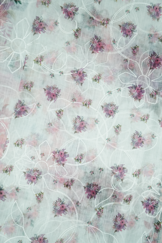 Christmas Collection Saree – Pastel Rose with Embroidery & Floral Digital Print