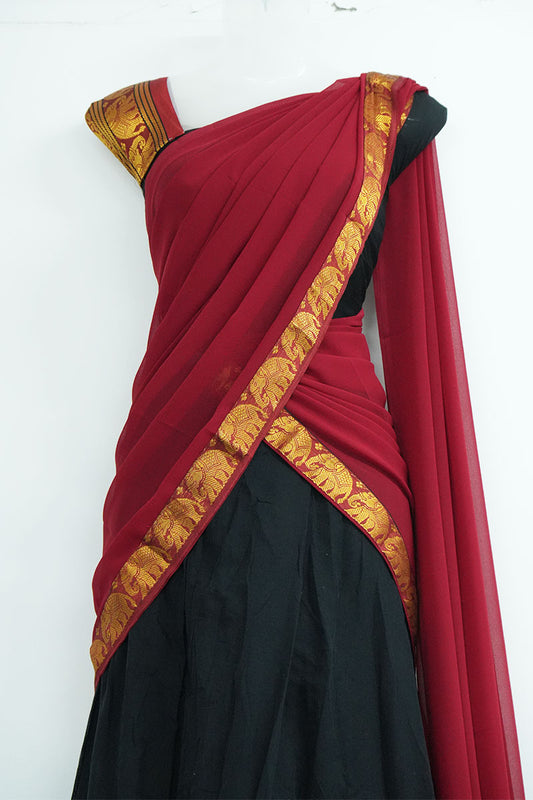 Narayanpet Cotton Dhavani Set – Black Skirt with Red Dupatta