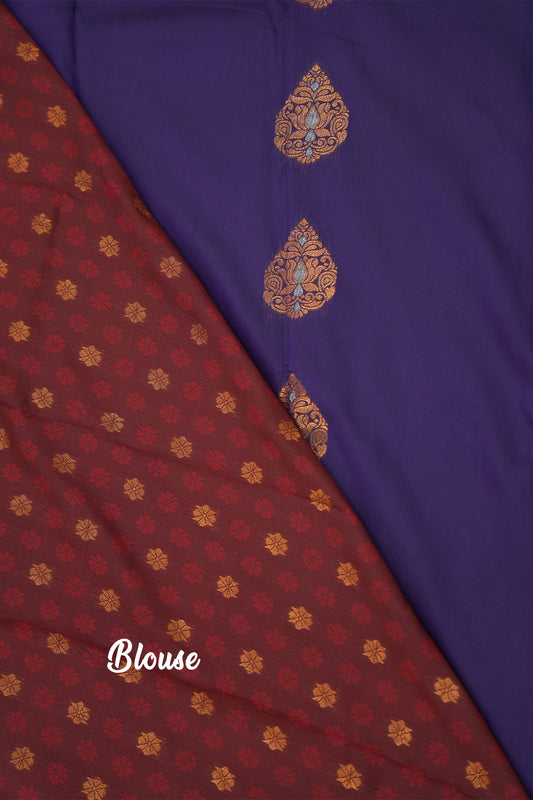 Soft Silk Saree with Copper Zari – Violet and Maroon