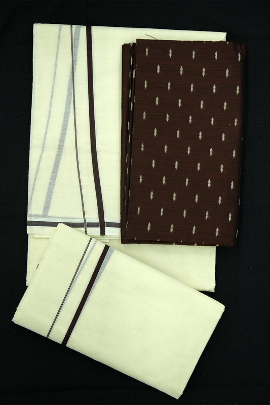 Puliyilakara Set Mund with Blouse – Coffee Brown