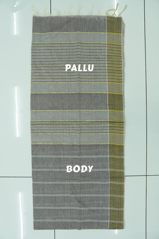 Cotton Saree – Brown with Golden Zari Lines